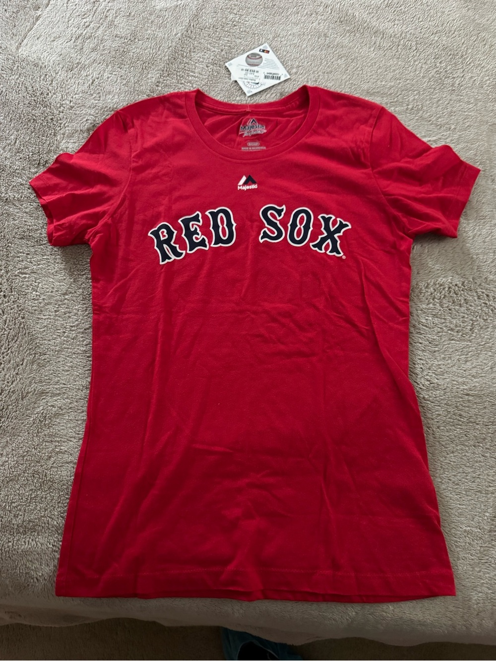 Majestic Red Boston Mookie Graphic Tee with Navy Trim